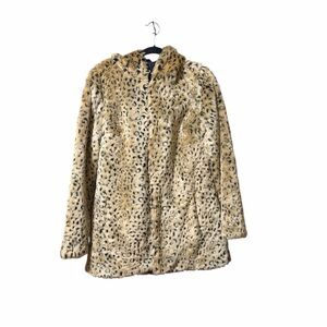Forever 21 Fur Hooded cheetah print Tan and black Jaxket/Coat.
